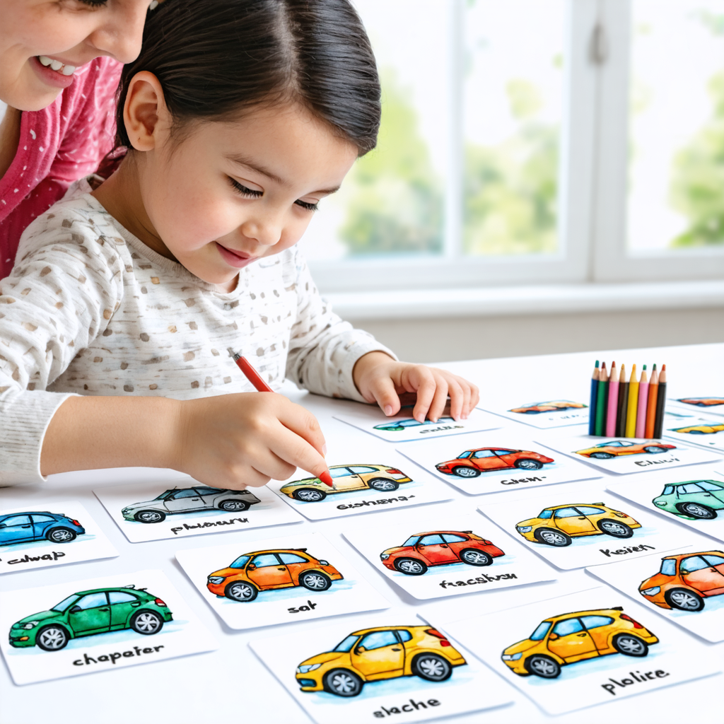 Vehicles Premium Watercolor Bilingual Flashcards (EN+PL)